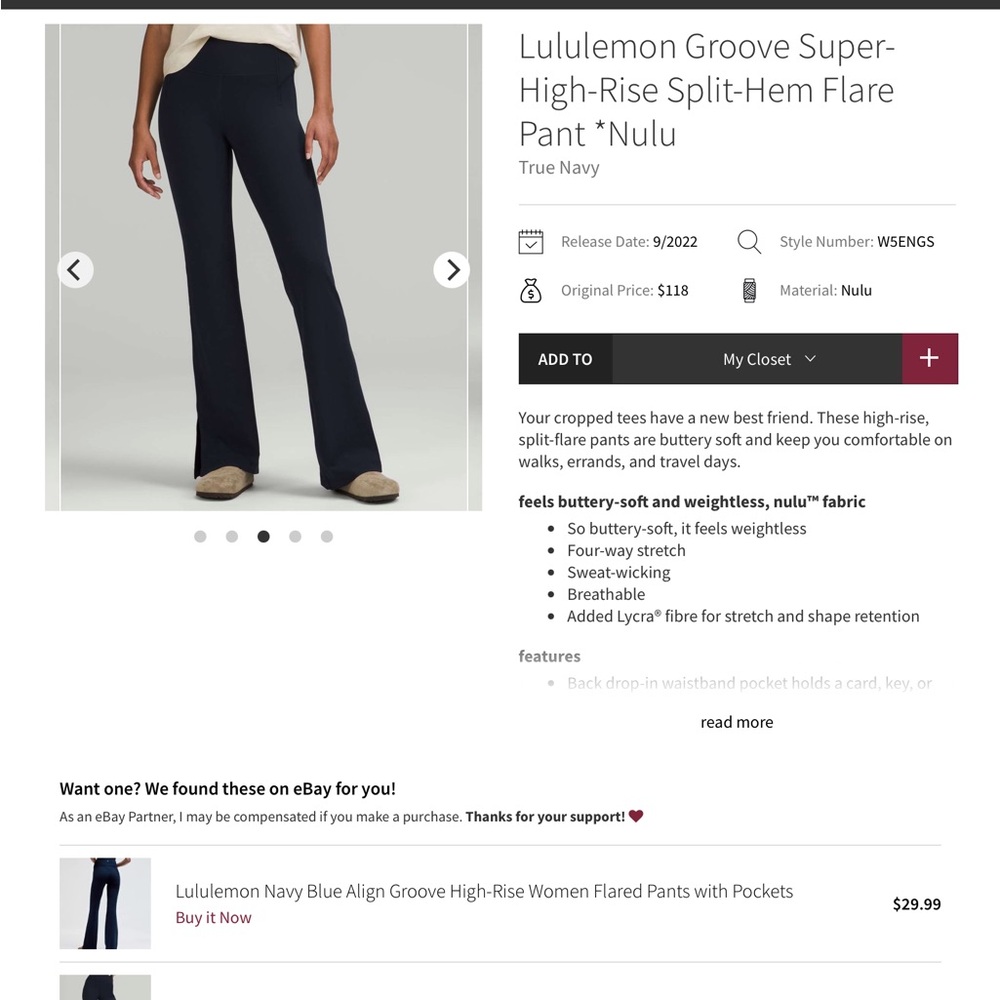 lululemon athletica True Navy Groove Super-High-Rise Split-Hem Flare Leggings